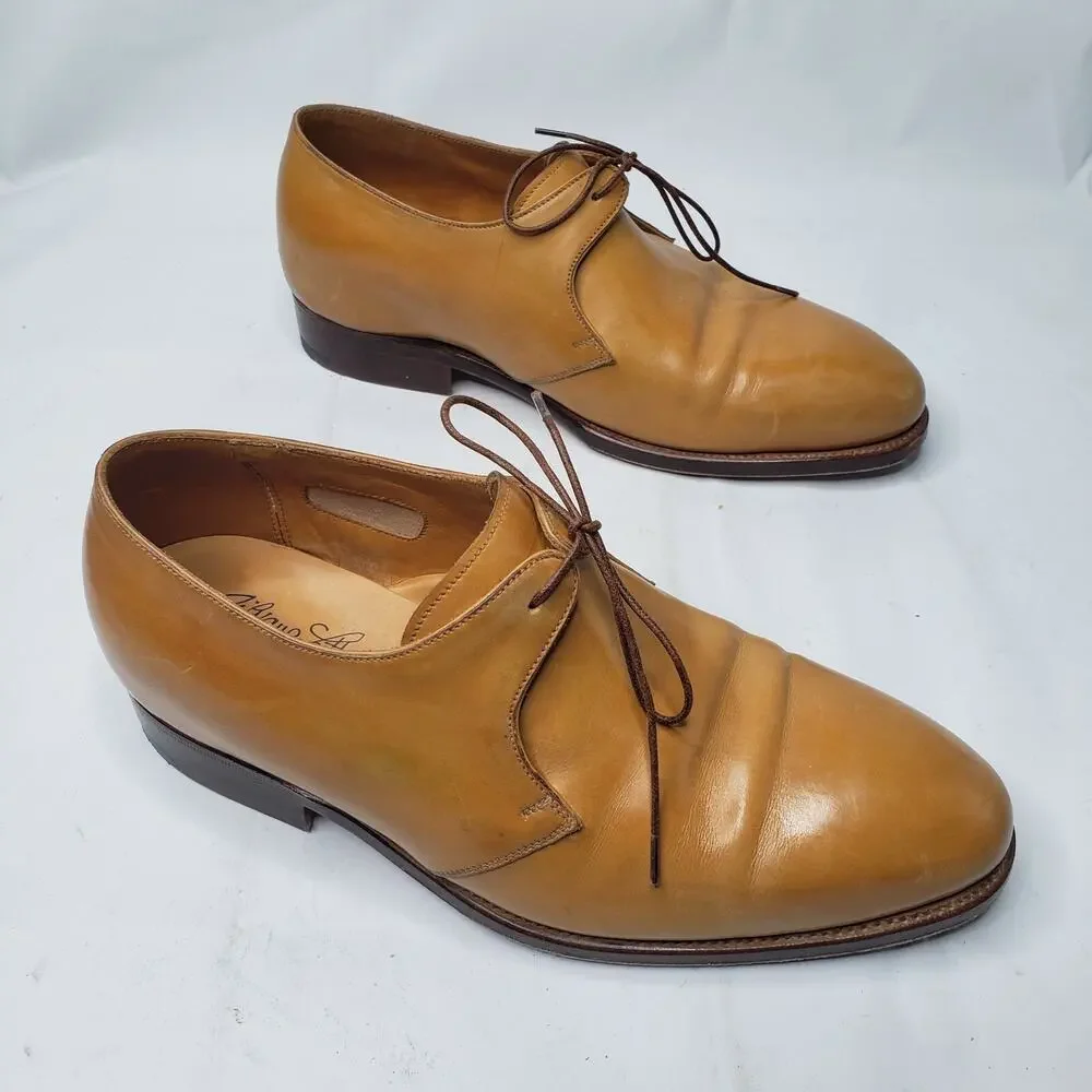 RARE SILVANO LATTANZI BROWN TAN SMOOTH LEATHER SINGLE LACE DRESS SHOES SIZE 6